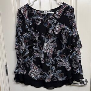 White House Black Market Elegant Black Paisley Women's Top